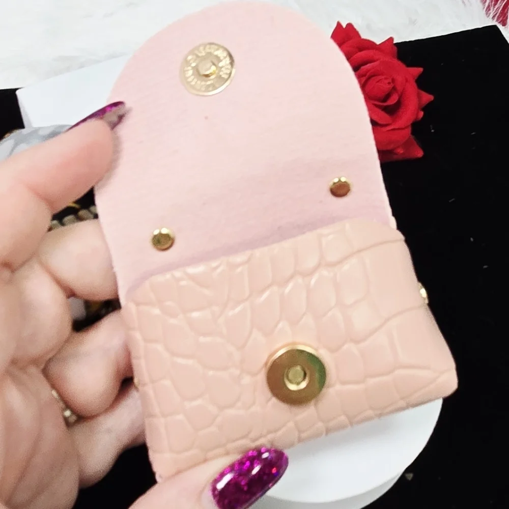 Pink Croc Mini Purse Bag Charm Keychain Scarf Bow AirPods Coin Pouch Keyring New